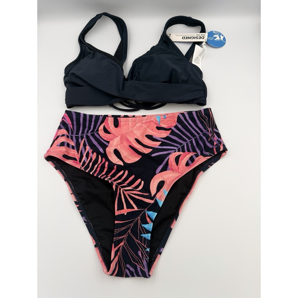 Cutout Cross Back Top & Tropical Leaf High Waist Bikini Set Cupshe NWT S